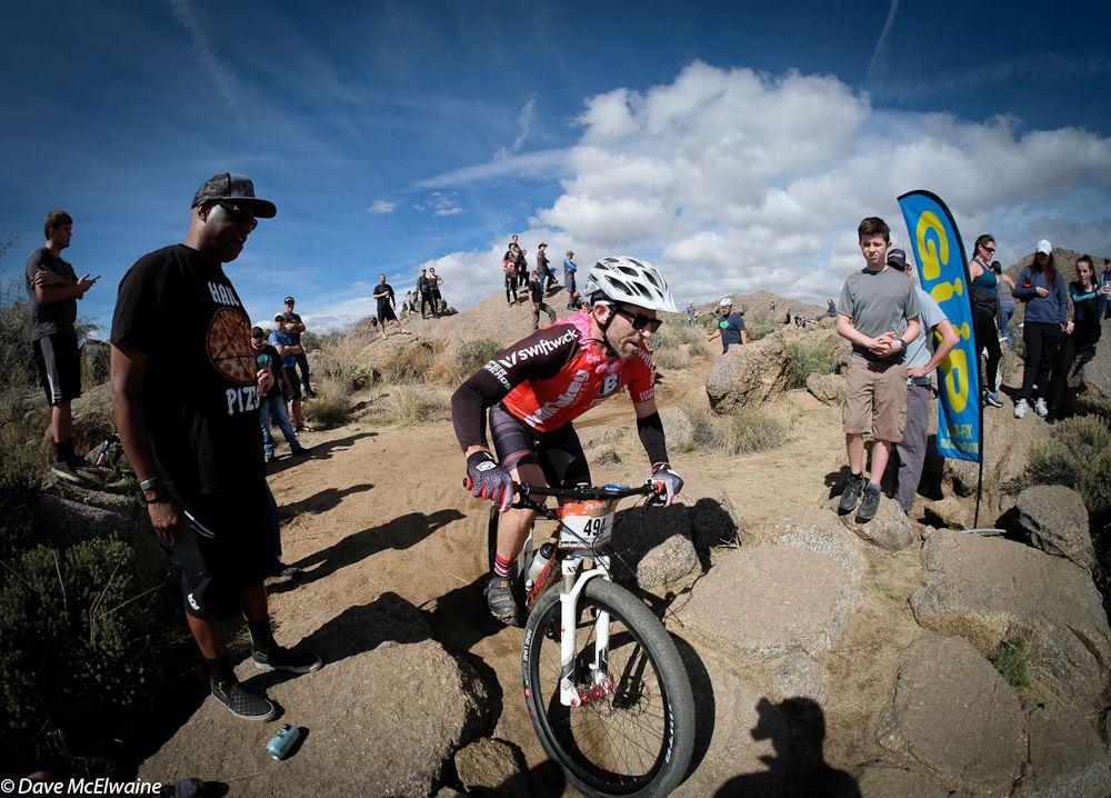 Ryan Fiege (Like Last Night) eyes a rock drop ahead