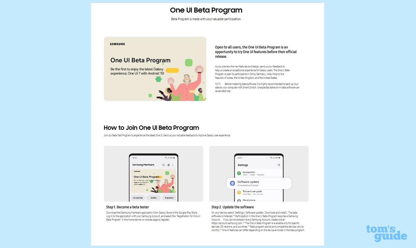 One UI 8 beta program screen shot