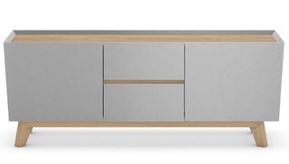 grey media sideboard with white background