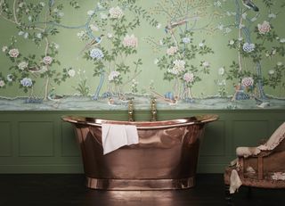 Drummonds copper tyne bath we de gournay wallpaper