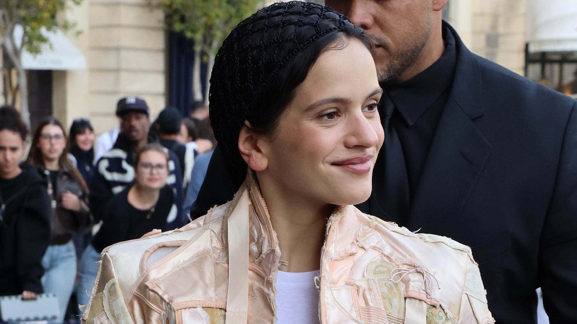 Rosalia gave her slippers the high-low treatment with a leather take on the Penny Lane coat trend