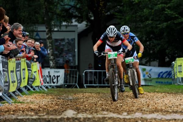 Markus Bauer races Andy Eyring in the sprint at the end of the Under 23 race.
