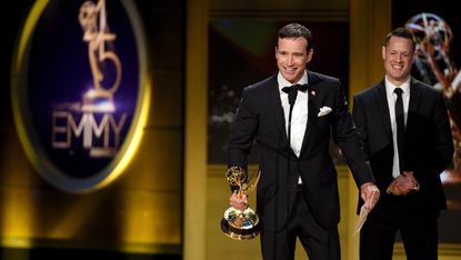 Mike Richards accepts the Outstanding Game Show award for 'The Price is Right' onstage during the 45th annual Daytime Emmy Awards at Pasadena Civic Auditorium on April 29, 2018 in Pasadena, California. 