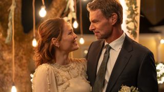Scott Foley and Erika Christensen looking at each other in Will Trent. 