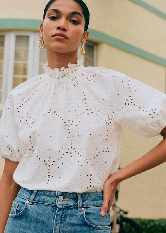 Shaily Blouse - Embroidered White - Organic Cotton - S&eacute;zane