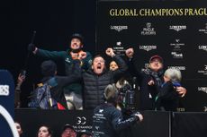 Showjumping results: Miami Celtics riders and connections erupt in the Prague Playoffs kiss and cry after Edouard Schmitz clinched victory for the team in the GCL Super Cup