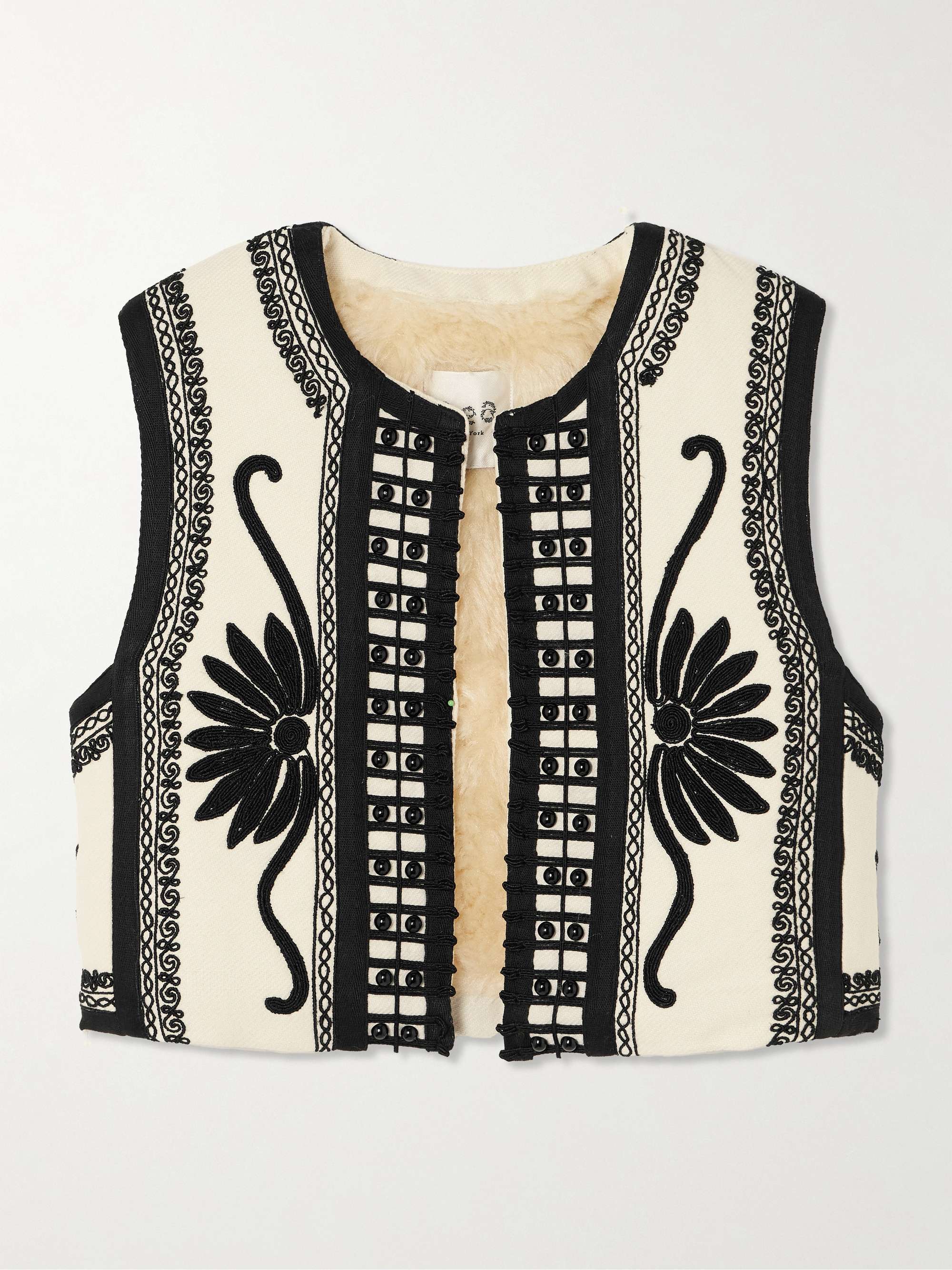 Ambrose Cropped Bead-Embellished Embroidered Cotton-Canvas Vest