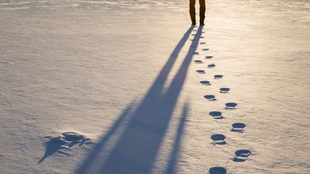 Footprints in the snow.