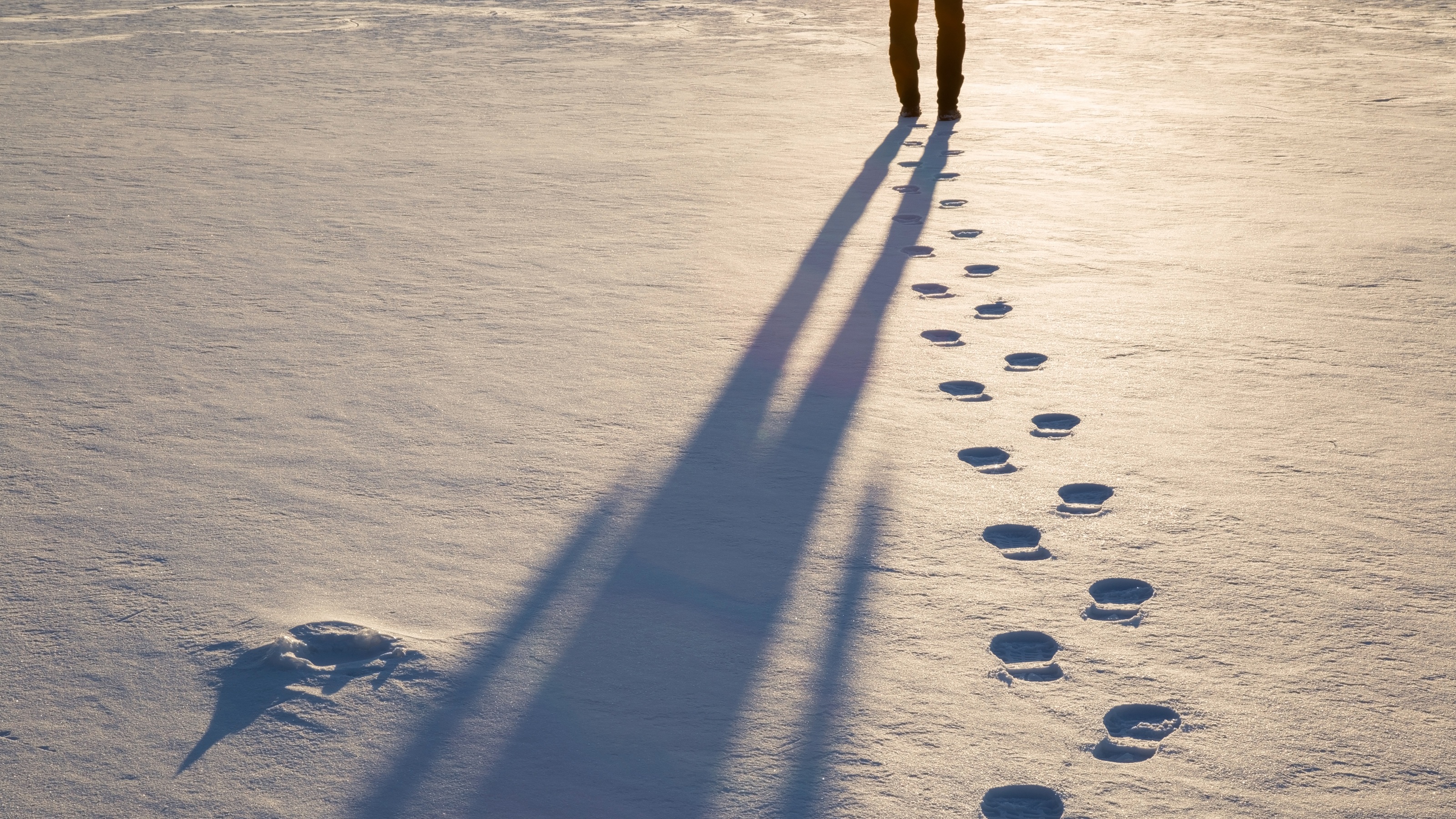 Footprints in the snow.