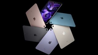 The iPad Air (2022) shown in all five colors