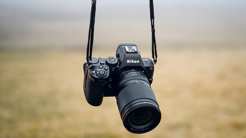 Nikon Z 24-105mm f/4-7.1 hanging from strap