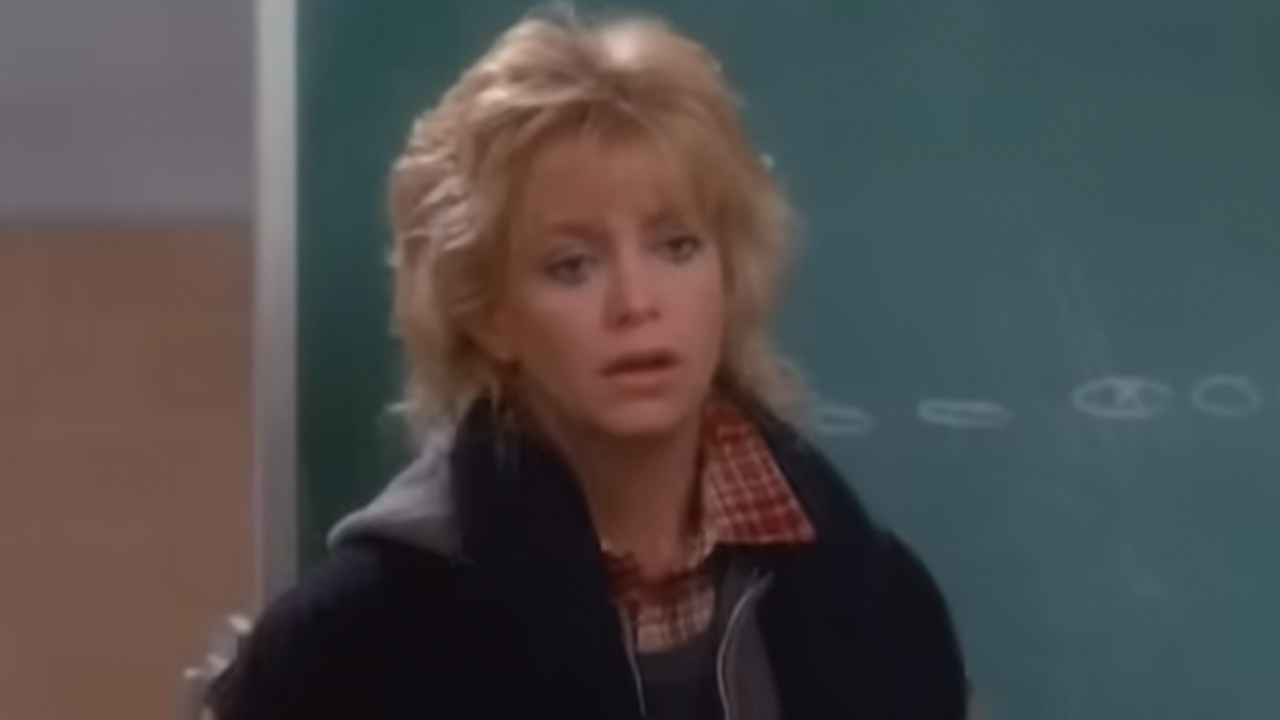 Goldie Hawn standing in front of a chalkboard in Wildcats.