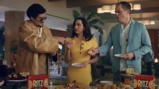 Bad Bunny, Michael Shannon and Aubrey Plaza from Super Bowl LIX ad