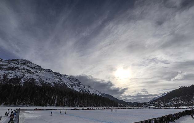 Striking skies over the frozen lake of St Moritz
