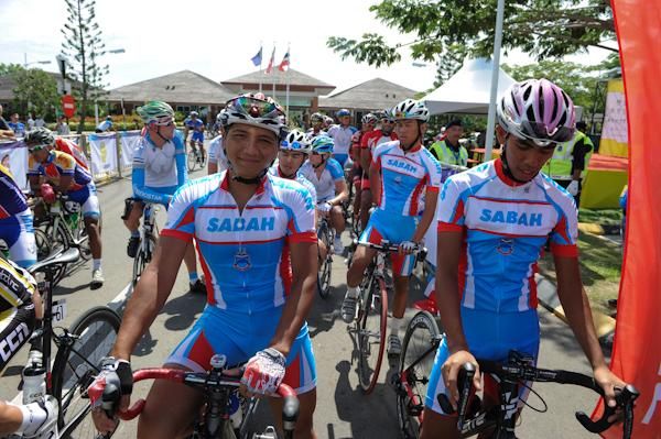 Riders from the Malaysian Sabah team at the start