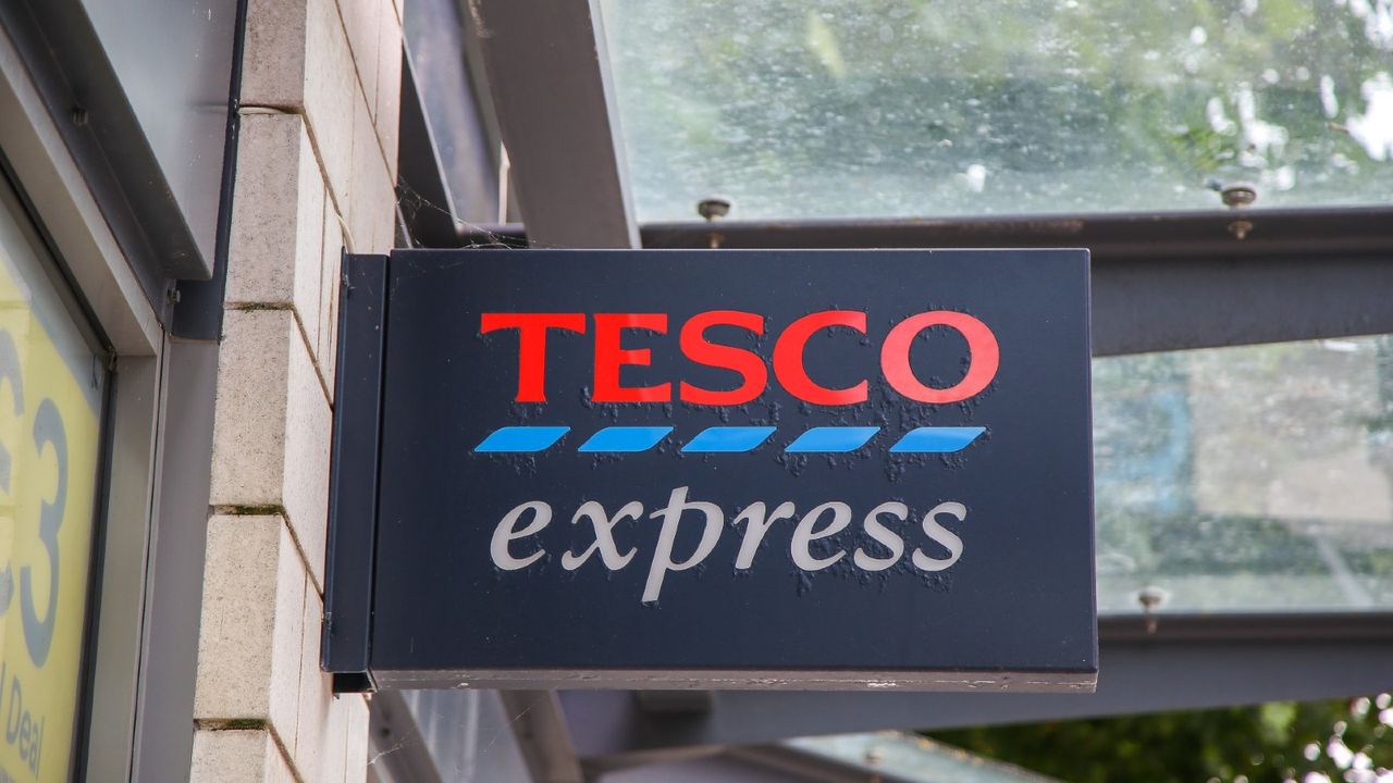 Tesco Express in Bristol logo seen at one of their branches in Bristol.