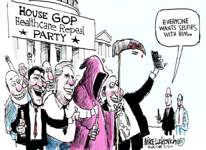 Political Cartoon U.S. GOP House Health care Celebration