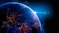 An abstract image of EArth with global network connectivity overlaid