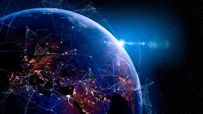 An abstract image of EArth with global network connectivity overlaid