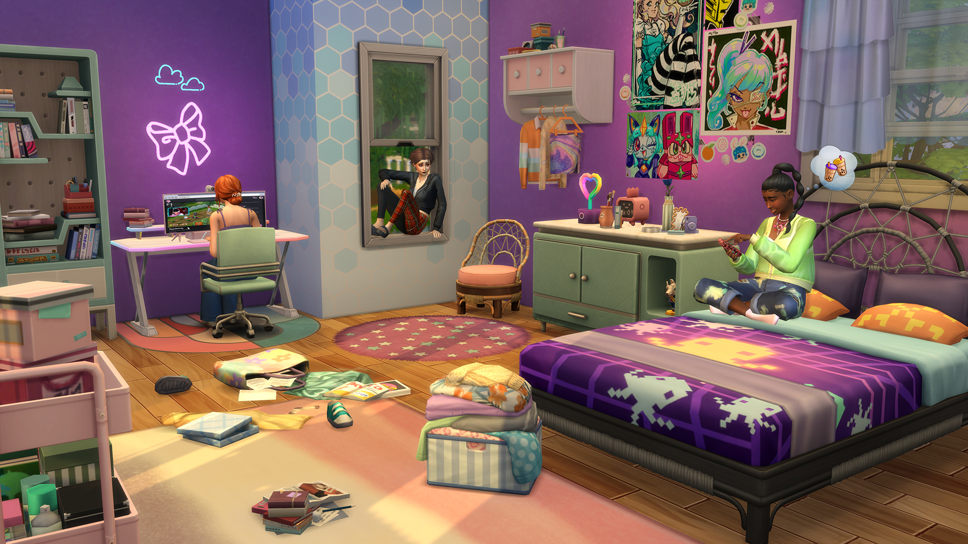 Sims gençler yatak odasında takılmak