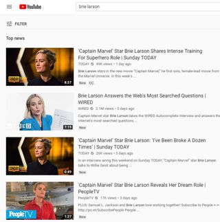 Brie Larson YouTube search results page
