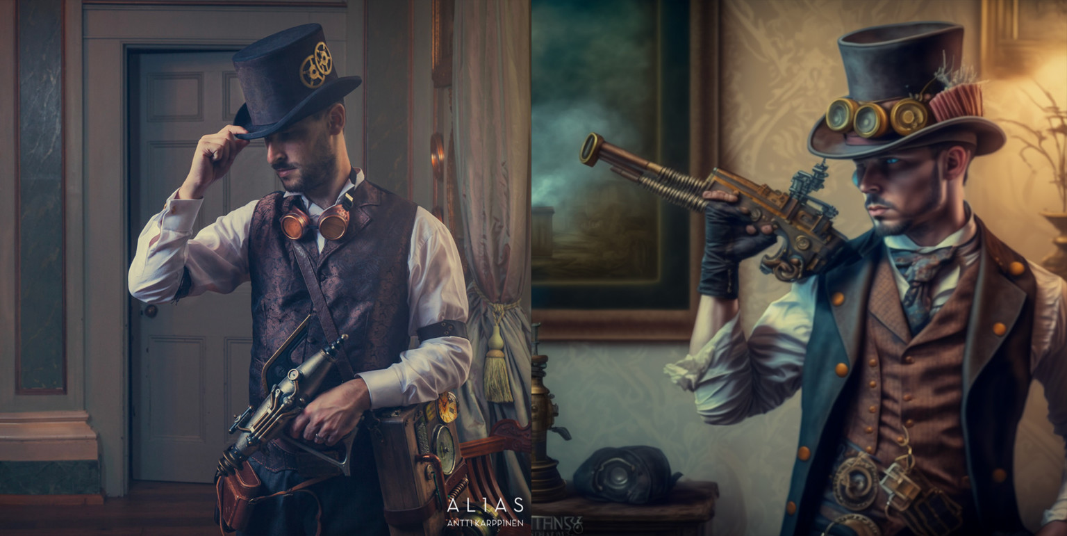 Photographers by Antti Karppinen alongside his AI recreations using MidJourney