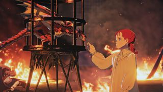 Edited screenshot of the player character meeting Ratha in Monster Hunter Stories 3: Twisted Reflection