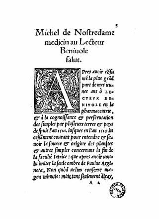 A sample of Nostradamus' writings from 1555.