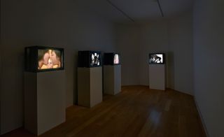 Installation view of video artworks at ‘Kiss Off’ at Luxembourg & Dayan
