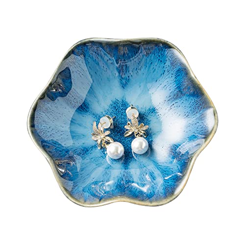 Jewelry Dish Tray, Ring Dish, Ceramic Trinket Tray, Key Bowl, Decorative Plate, for Friends Sisters Daughter Mother (starry Blue)