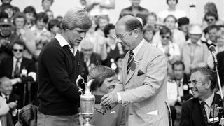 Hal Sutton presented with the Silver Medal for finishing as the low amateur at the 1981 Open