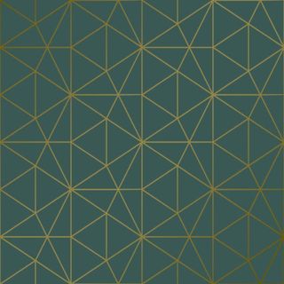 green wallpaper with gold geometric design