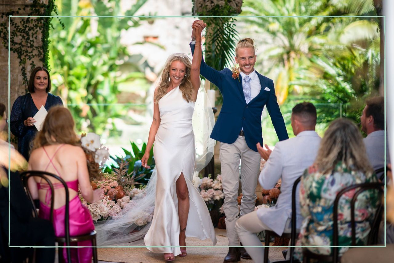 a medium shot of Lyndall and Cameron together on their Wedding Day on MAFS Australia