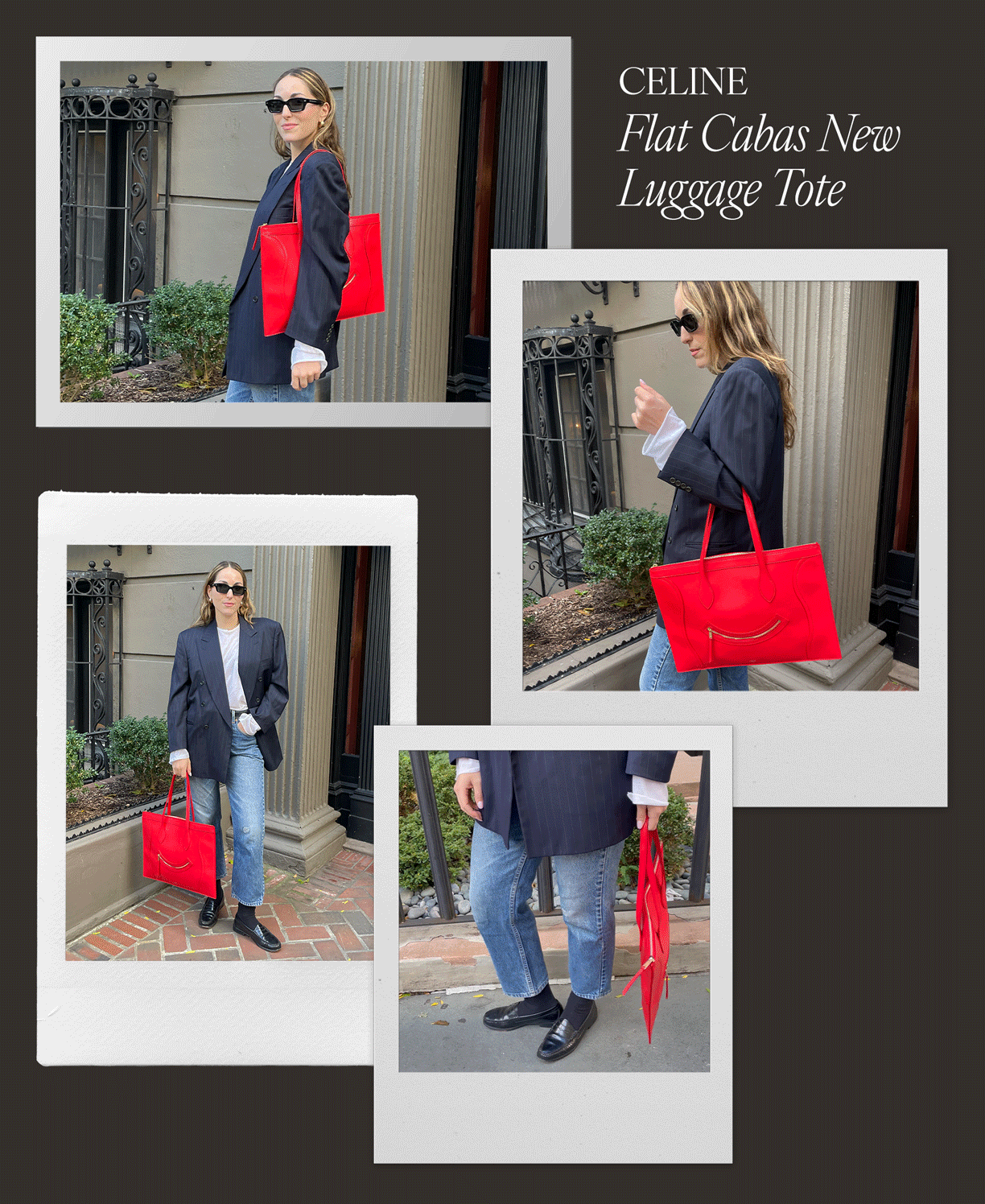 senior fashion editor Anna LaPlaca carrying the Celine Smiling Luggage Flat Cabas Tote