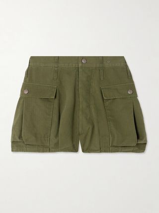 Green shorts with cargo pockets on white background