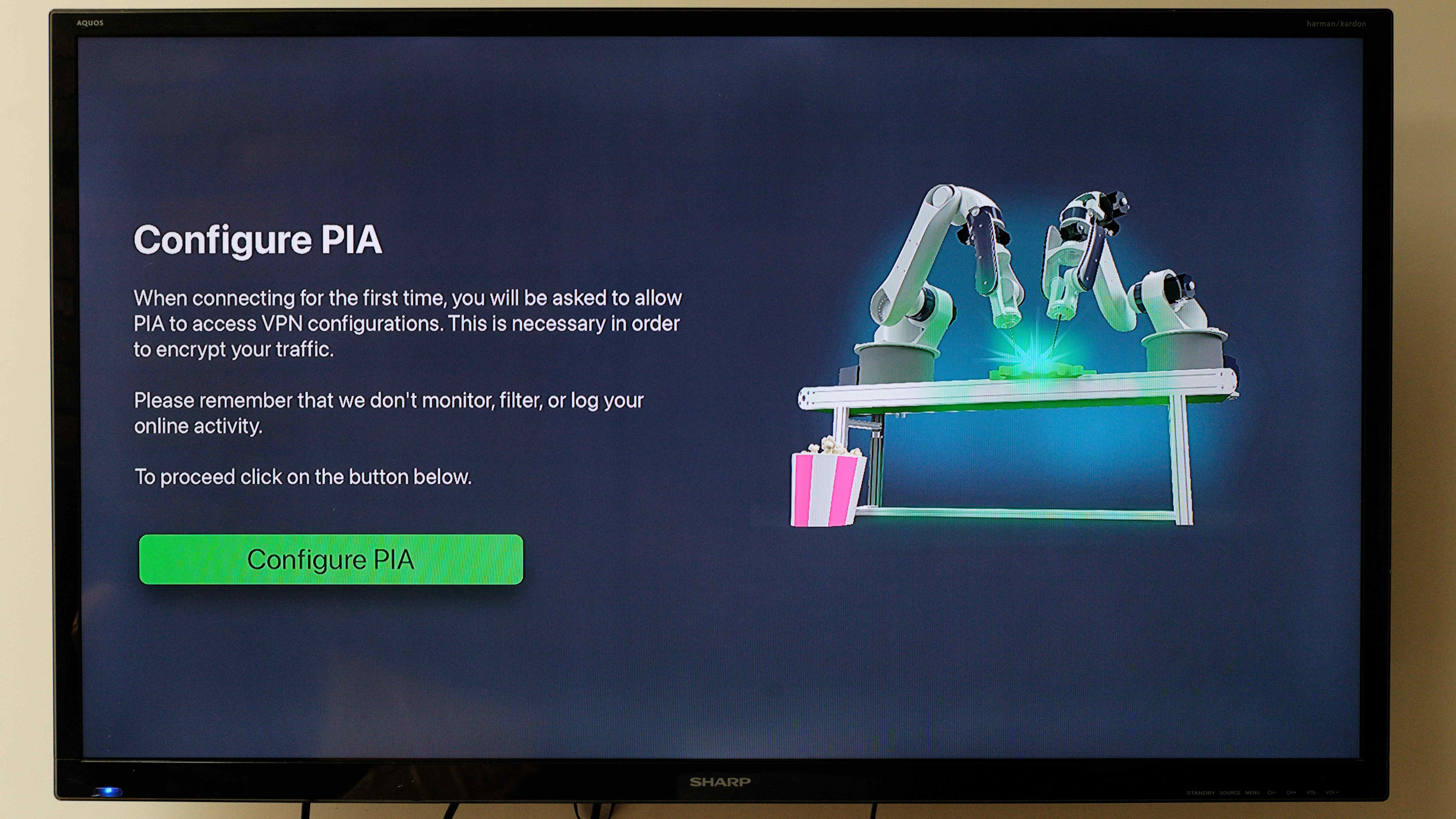 Private Internet Access app running on an Apple TV