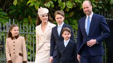 Princess Charlotte, Catherine, Princess of Wales, Prince George, Prince Louis and Prince William attend the 2026 Easter Matins Service at St George's Chapel on April 05, 2026