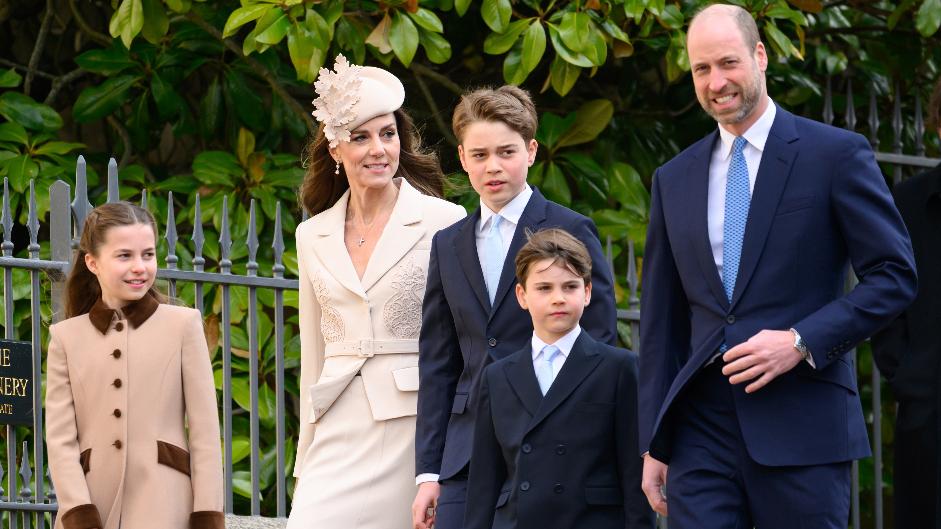 Princess Charlotte, Catherine, Princess of Wales, Prince George, Prince Louis and Prince William attend the 2026 Easter Matins Service at St George's Chapel on April 05, 2026