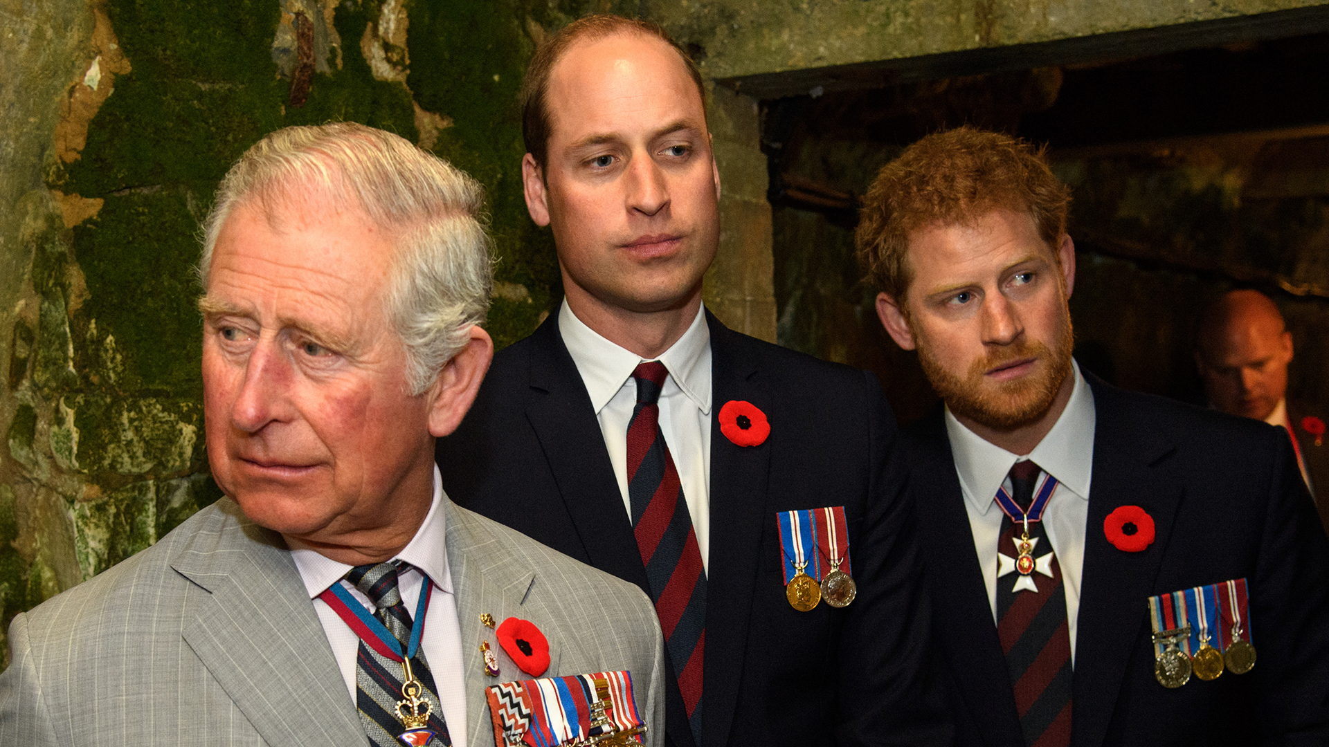 LILLE, FRANCE - APRIL 09: Prince Charles, Prince of Wales, Prince William, Duke of Cambridge and Prince Harry tour a tunnel made during WWI during the commemorations for the 100th anniversary of the battle of Vimy Ridge on April 9, 2017 in Lille, France. (Photo by Pool/Samir Hussein/WireImage)