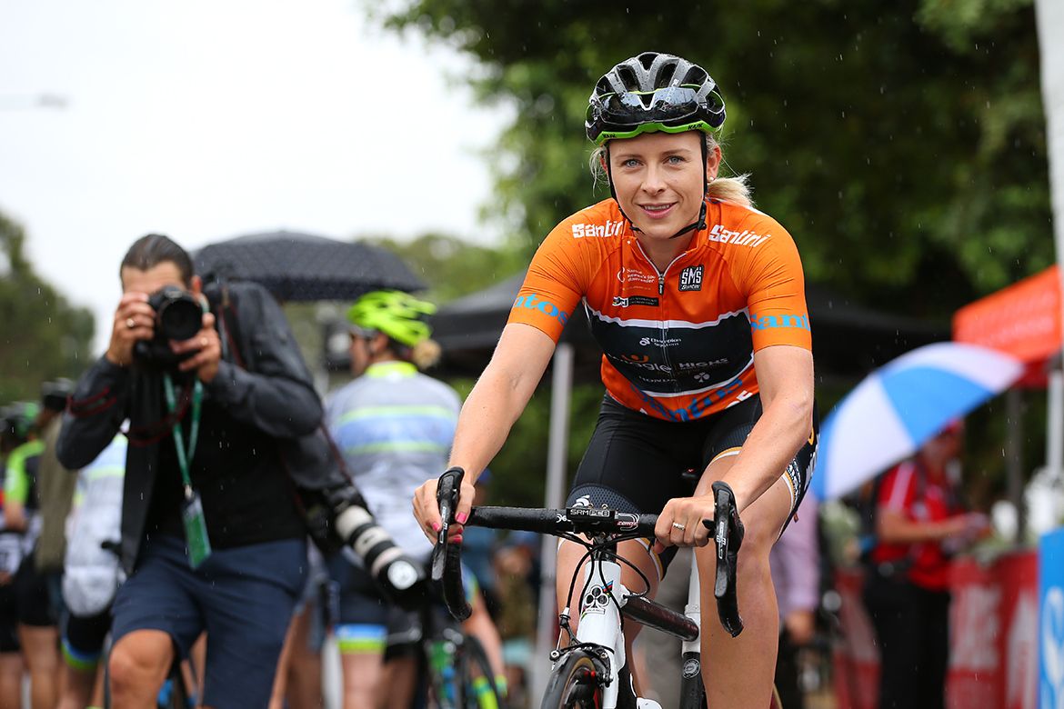 Race leader Annette Edmondson before the start