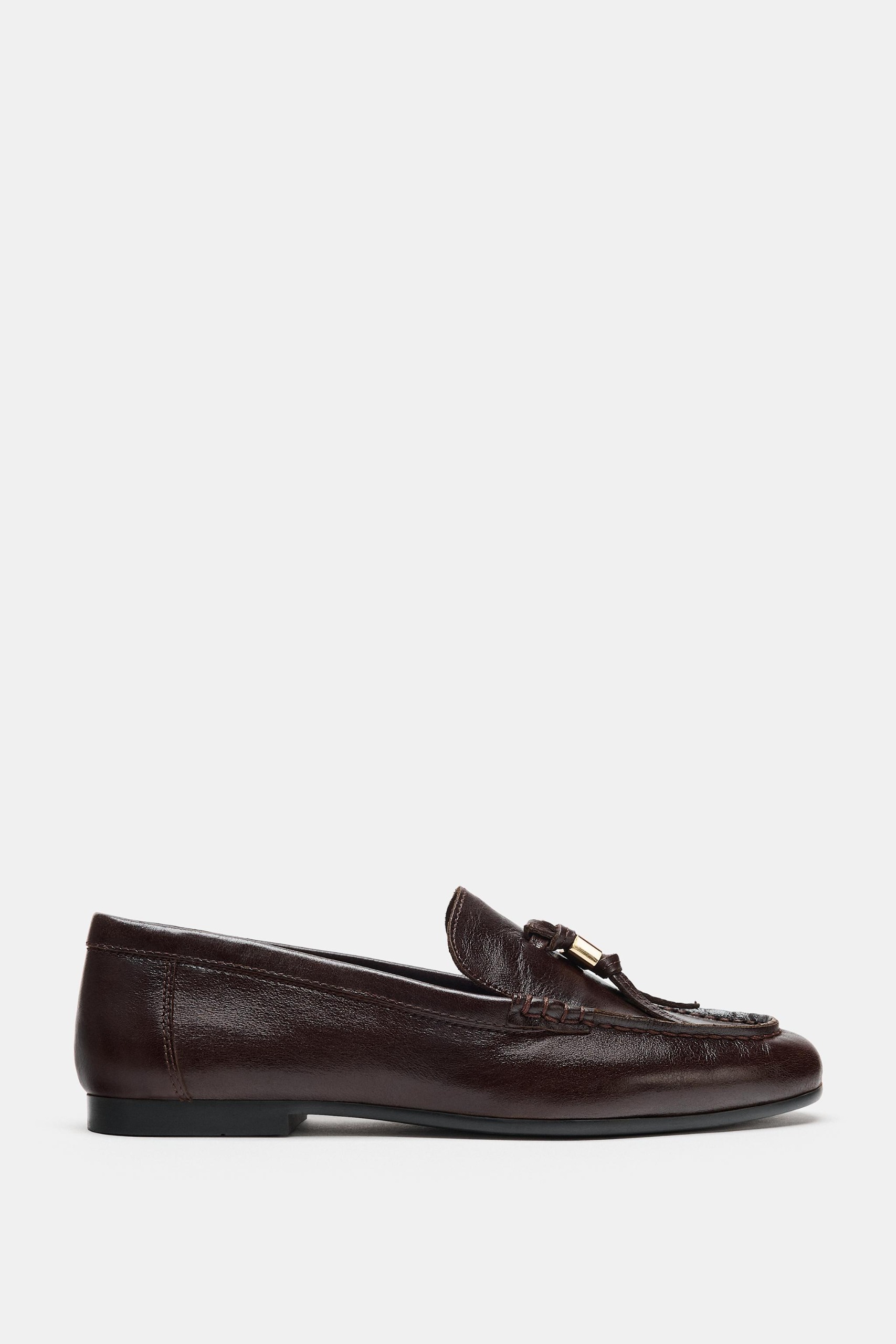 Leather Tassel Loafers - Brown - 5