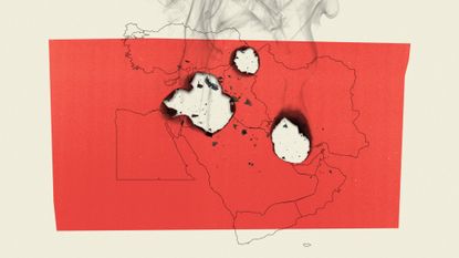 Map of Middle East with holes burned in it