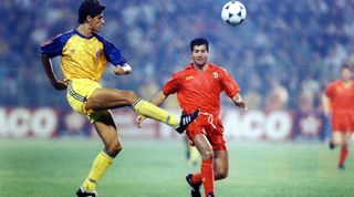 Miodrag Belodedici of Romania in action against Belgium in 1993