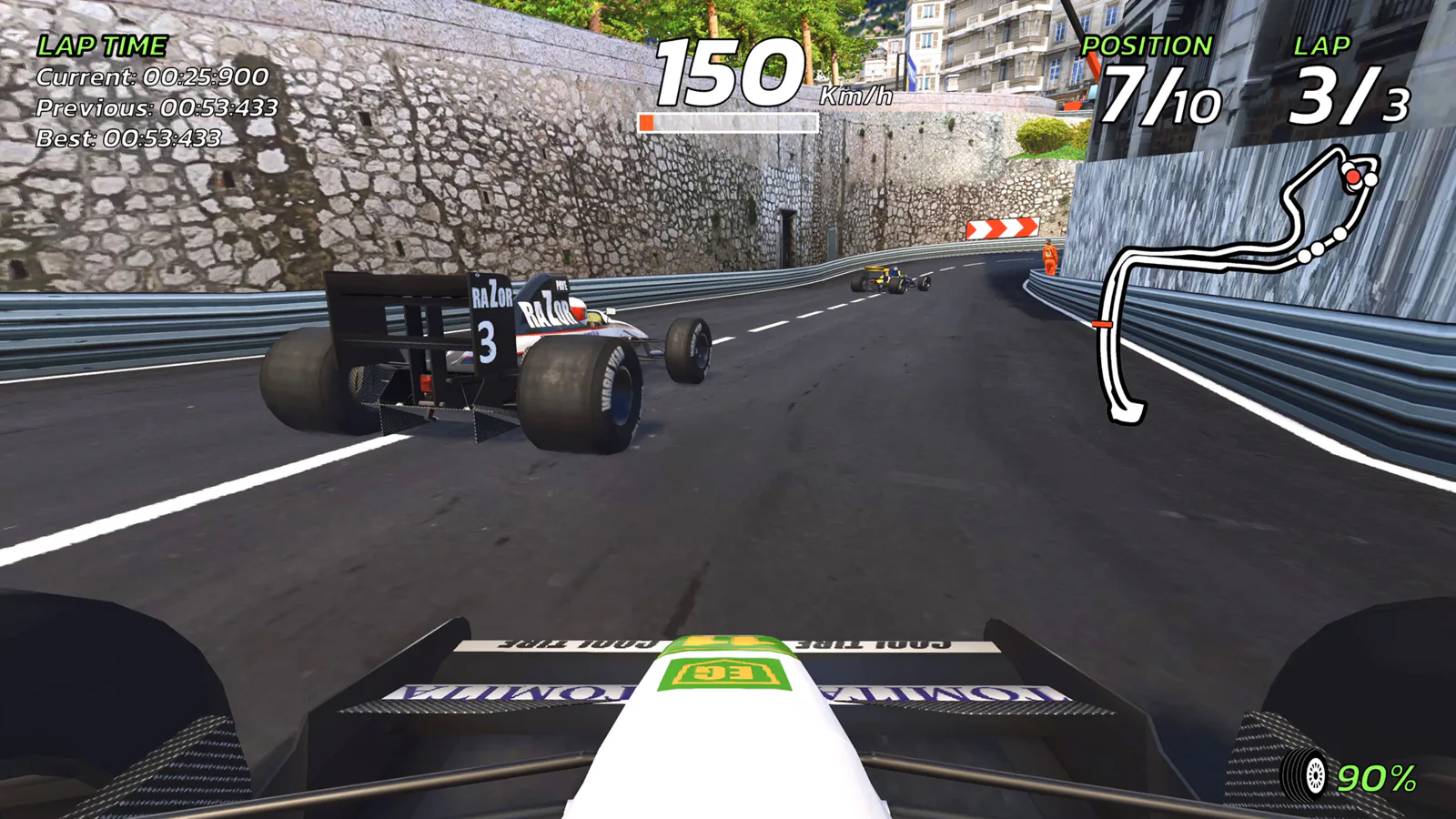 Retro racing game 4PGP, colourful low-poly game screens