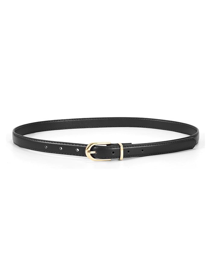 Jasgood Womens Thin Leather Belt Skinny Faux Leather Belt for Jeans Dress With Gold Alloy Buckle,black/fit Waist Size 26-30 Inch