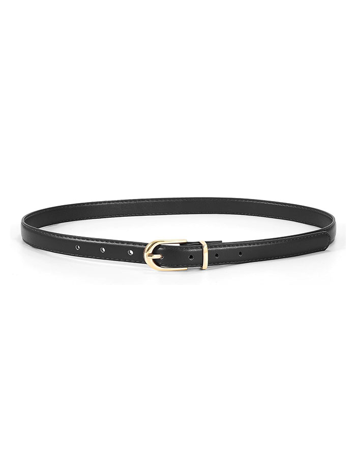 Jasgood Womens Thin Leather Belt Skinny Faux Leather Belt for Jeans Dress With Gold Alloy Buckle,black/fit Waist Size 26-30 Inch