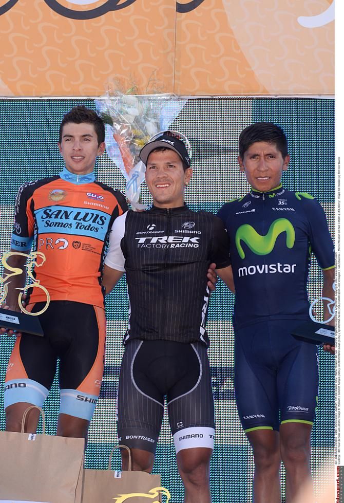 The stage 6 podium: Sergio Godoy, Julian Arredondo and Nairo Quintana
