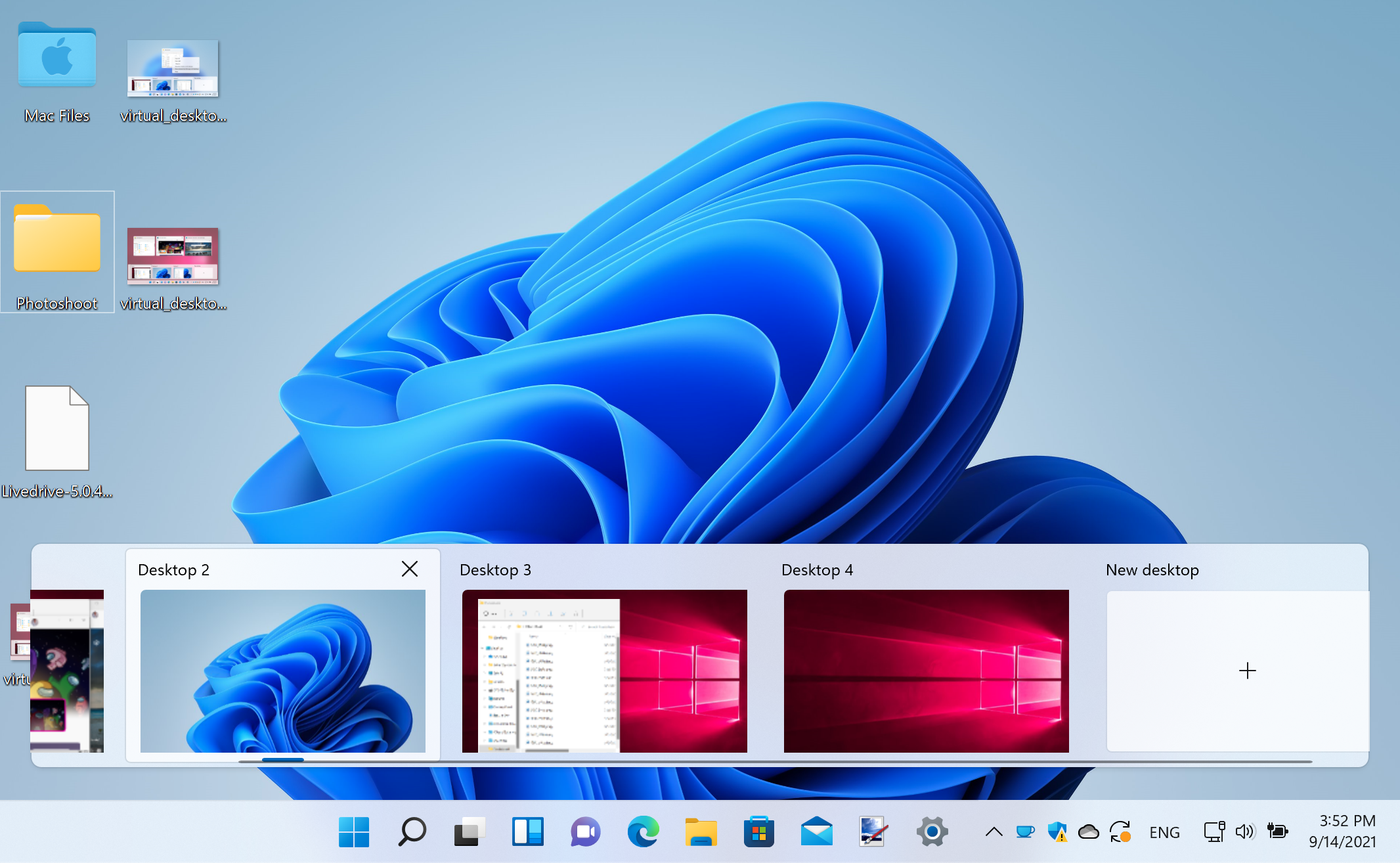 Capture d'écran des bureaux virtuels sous Windows 11