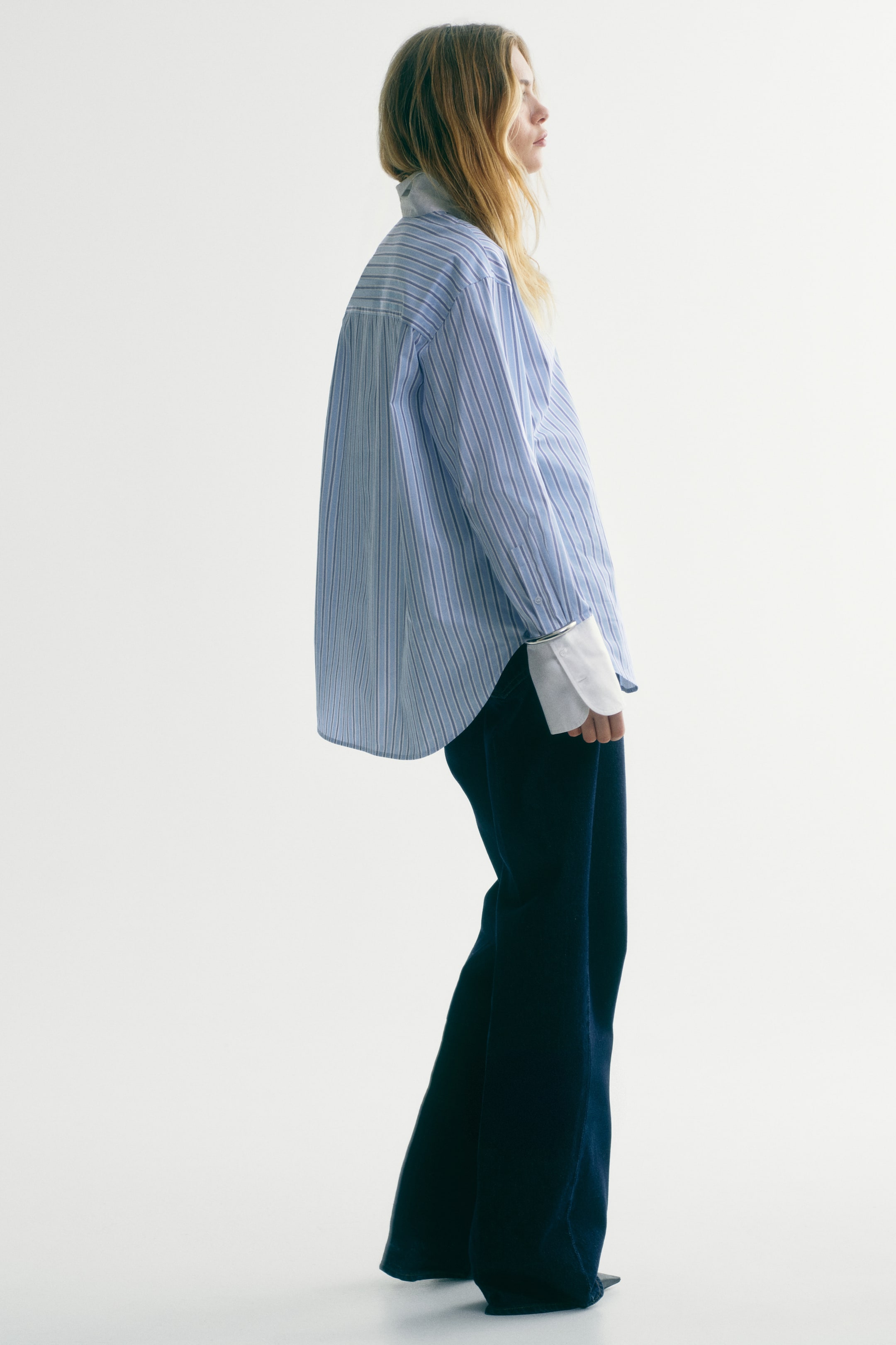 Cotton Poplin Shirt - Light Blue/striped