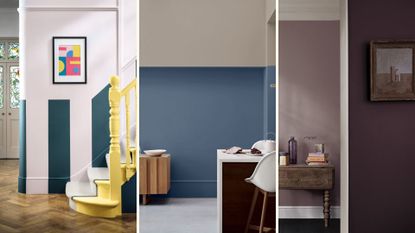 compilation image of three rooms showing new Crown easyclean colours